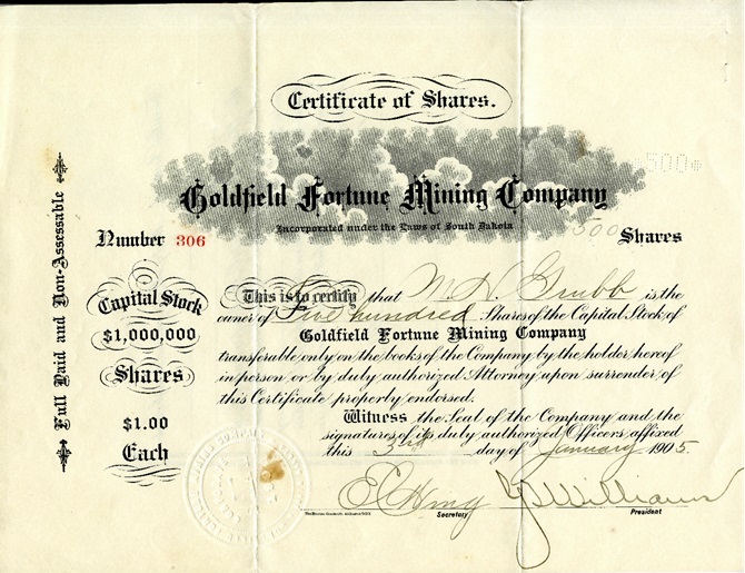 Goldfield Fortune Mining Co. Stock